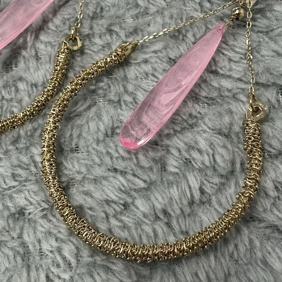 Mia Collection Gold Pink Fringe Dangle Earrings Fashion Jewelry New With Tags - Picture 3 of 8